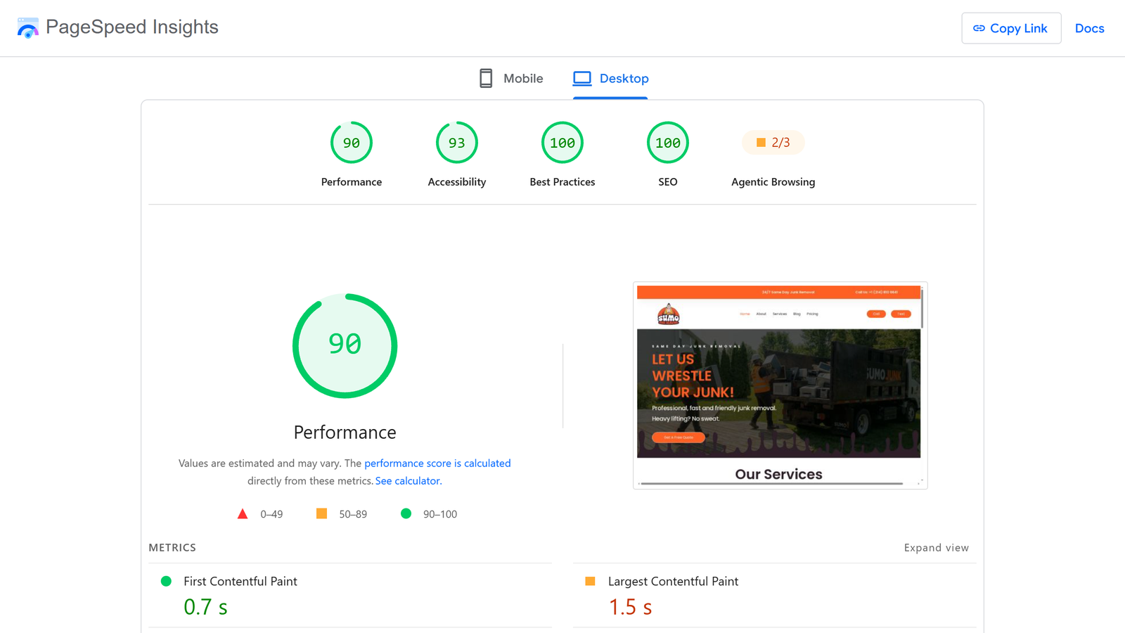 Sumo Junk Removal website after the rebuild